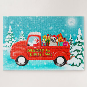 Franse Bulldog Kerstman Santa Bezorgtruck Legpuzzel