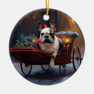 Franse Bulldog Kerstmis Feestelijk Seizoen Keramisch Ornament