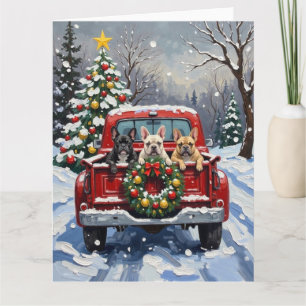 Franse Bulldog Kerstmis Rode Truck Vakantie Kaart