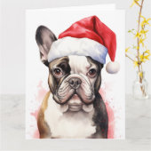 Franse BullDog Kerstmis Santa Paws Feestelijk Kaart (Gele Bloem)
