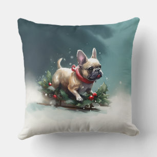 Franse Bulldog Kerstmis sneeuw winter Kussen