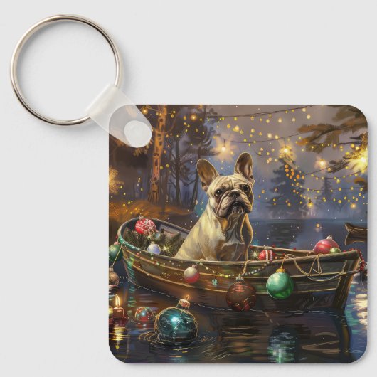 Franse Bulldog kerstvakantie Sleutelhanger (Voorkant)