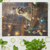 Franse Bulldog kerstvakantie Theedoek (Gevouwen)