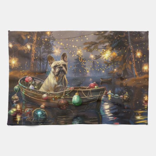 Franse Bulldog kerstvakantie Theedoek (Horizontaal)