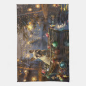 Franse Bulldog kerstvakantie Theedoek (Verticaal)