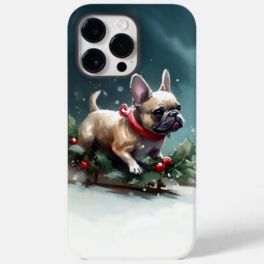 Franse Bulldog Kerstwinter sneeuw Case-Mate iPhone Case (Achterkant)