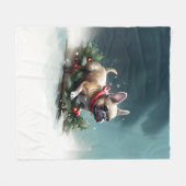 Franse Bulldog Kerstwinter sneeuw Fleece Deken (Voorkant (Horizontaal))