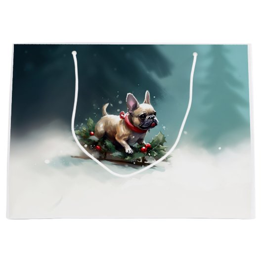 Franse Bulldog Kerstwinter sneeuw Groot Cadeauzakje (Voorkant)