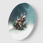 Franse Bulldog Kerstwinter sneeuw Grote Klok (Hoek)