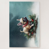 Franse Bulldog Kerstwinter sneeuw Legpuzzel (Verticaal)