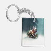 Franse Bulldog Kerstwinter sneeuw Sleutelhanger (Voorkant Links)