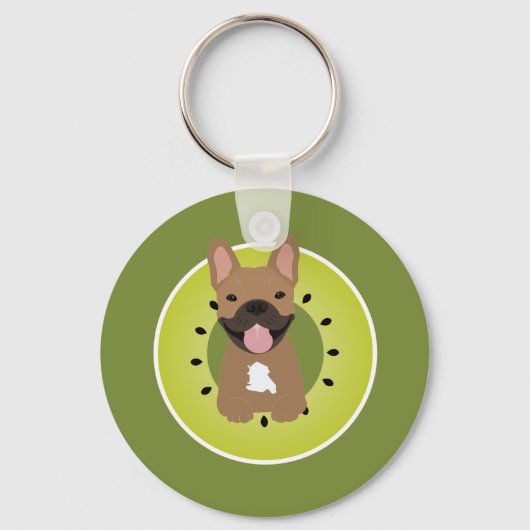 Franse Bulldog Kiwi Fruit Sleutelhanger (Voorkant)