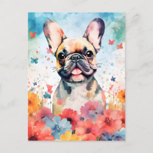 Franse Bulldog kleurrijke waterverf kunstwerk Briefkaart