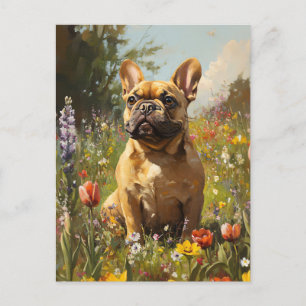 Franse Bulldog Kleurrijke Wildflower Field Briefkaart