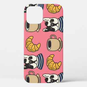 Franse bulldog, koffie, croissant thema. iPhone 12 hoesje