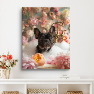 Franse Bulldog Kunst Franse Bulldog in Badkamer Canvas Afdruk