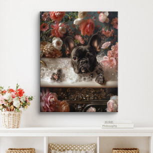 Franse Bulldog Kunst Franse Bulldog in Badkamer Canvas Afdruk