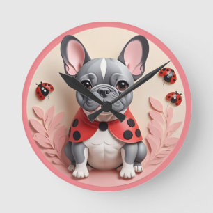 Franse Bulldog Ladybug Pastel Papier Snijkunst Ronde Klok