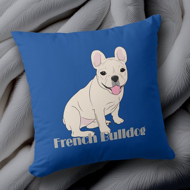 Franse Bulldog liefhebbers blauw Kussen (French Bulldog Lovers Blue Throw Pillow. Frenchie design on both front and back.)