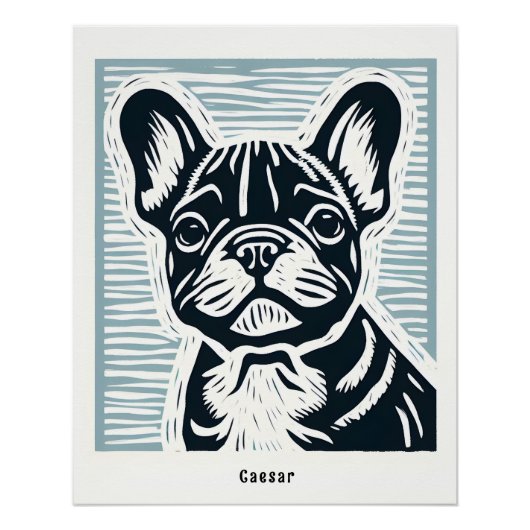 Franse bulldog linoryt poster perfect poster (Voorkant)