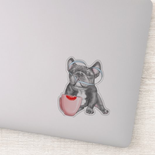Franse Bulldog Loopkoffie 4 x 4 inch Sticker (Detail)