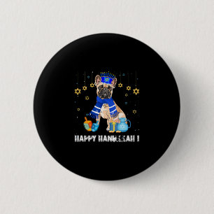 Franse Bulldog Menorah Hoed Gelukkig Chanukah Hanu Ronde Button 5,7 Cm
