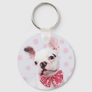 Franse Bulldog met Bow-Stropdas Sleutelhanger