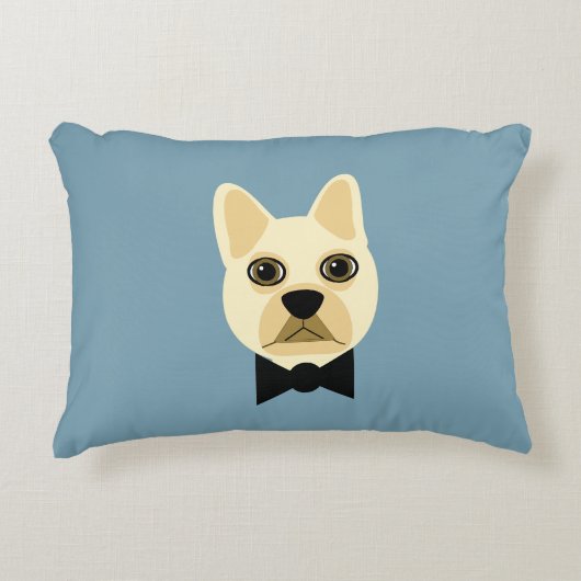 Franse Bulldog met bowtie blauw Accent Kussen (Voorkant)