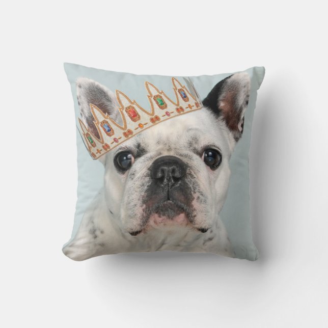 Franse Bulldog met Crown Kussen (Voorkant)