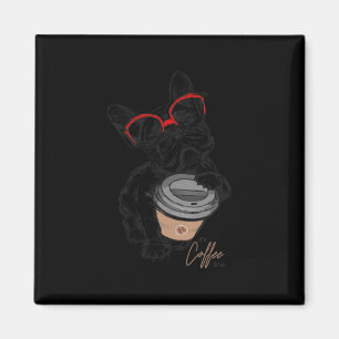 Franse Bulldog met Gles koffie cadeau Magneet