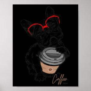 Franse Bulldog met Gles koffie cadeau Poster
