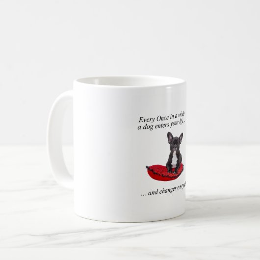 Franse Bulldog met hart en mooie quote Koffiemok (Voorkant links)