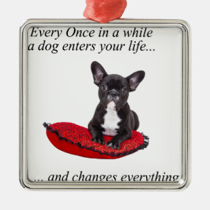 Franse Bulldog met hart en mooie quote Metalen Ornament