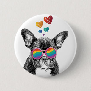 Franse Bulldog met Hartjes Valentijnsdag Ronde Button 5,7 Cm
