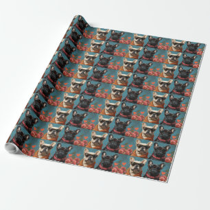 Franse Bulldog Met Hartrozen Valentijnsdag Cadeaupapier