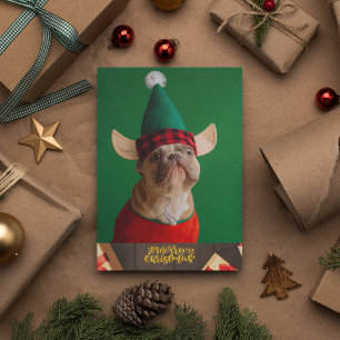 Franse Bulldog Met Hoed Knuffel Hond Kerst Feestdagenkaart