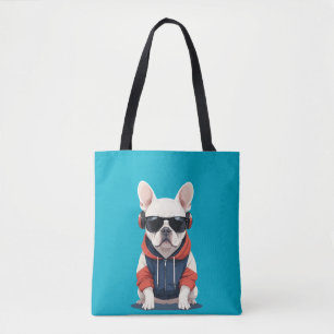 Franse Bulldog met hoodie Grappige coole muziek Draagtas