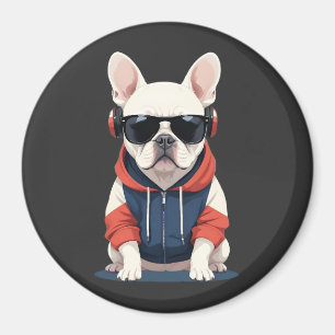 Franse Bulldog met hoodie Grappige coole muziek Magneet