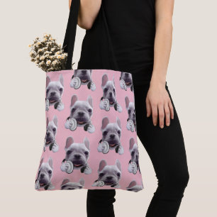 Franse Bulldog met hoofdtelefoon Illustratie Draagtas