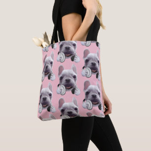 Franse Bulldog met hoofdtelefoon Illustratie Draagtas