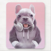 Franse Bulldog met hoofdtelefoon Illustratie Muismat (Voorkant)