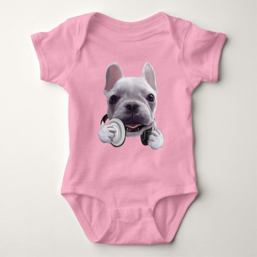 Franse Bulldog met hoofdtelefoon Illustratie Romper (Voorkant)