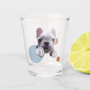 Franse Bulldog met hoofdtelefoon Illustratie Shot Glas