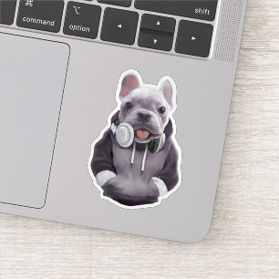 Franse Bulldog met hoofdtelefoon Illustratie Sticker