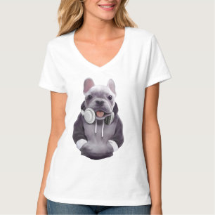 Franse Bulldog met hoofdtelefoon Illustratie T-shirt