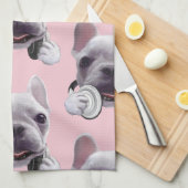 Franse Bulldog met hoofdtelefoon Illustratie Theedoek (Quarter Fold)