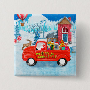 Franse Bulldog met kerstcadeau vrachtwagen sneeuw Vierkante Button 5,1 Cm