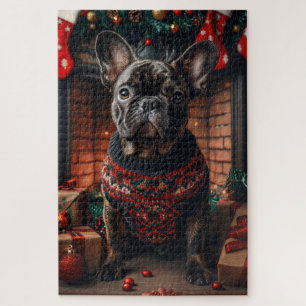 Franse Bulldog Met Kerstcadeaus Open Haard Legpuzzel