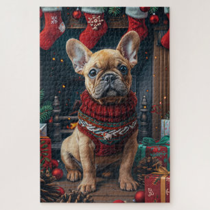 Franse Bulldog Met Kerstcadeaus Open Haard Legpuzzel