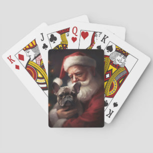 Franse Bulldog met Kerstman Feestelijke Kerstmis Pokerkaarten